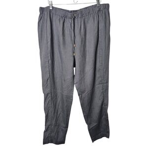 VTG Ellen Tracy XL Gray Linen Pants Pleats Tapered‎ Leg Pull On Boho Lagenlook